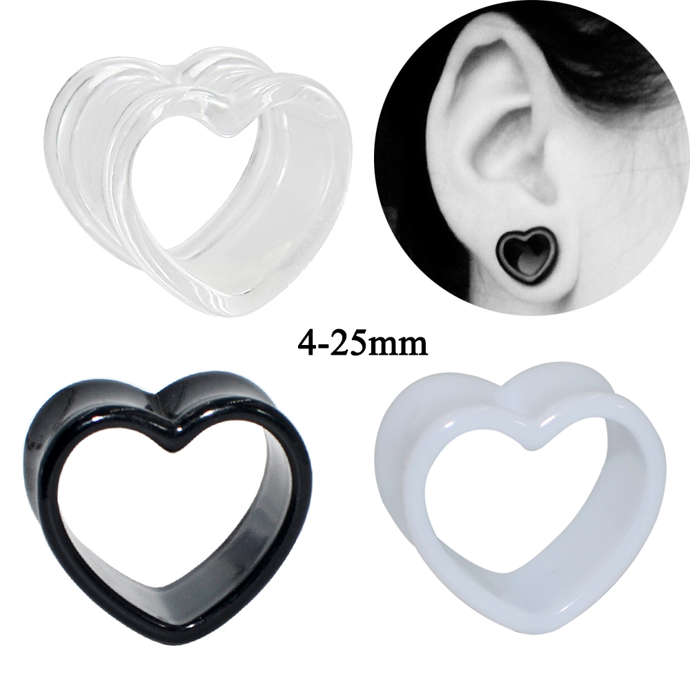 Body Jewelry Gauges - Acrylic Love Black White Heart shaped