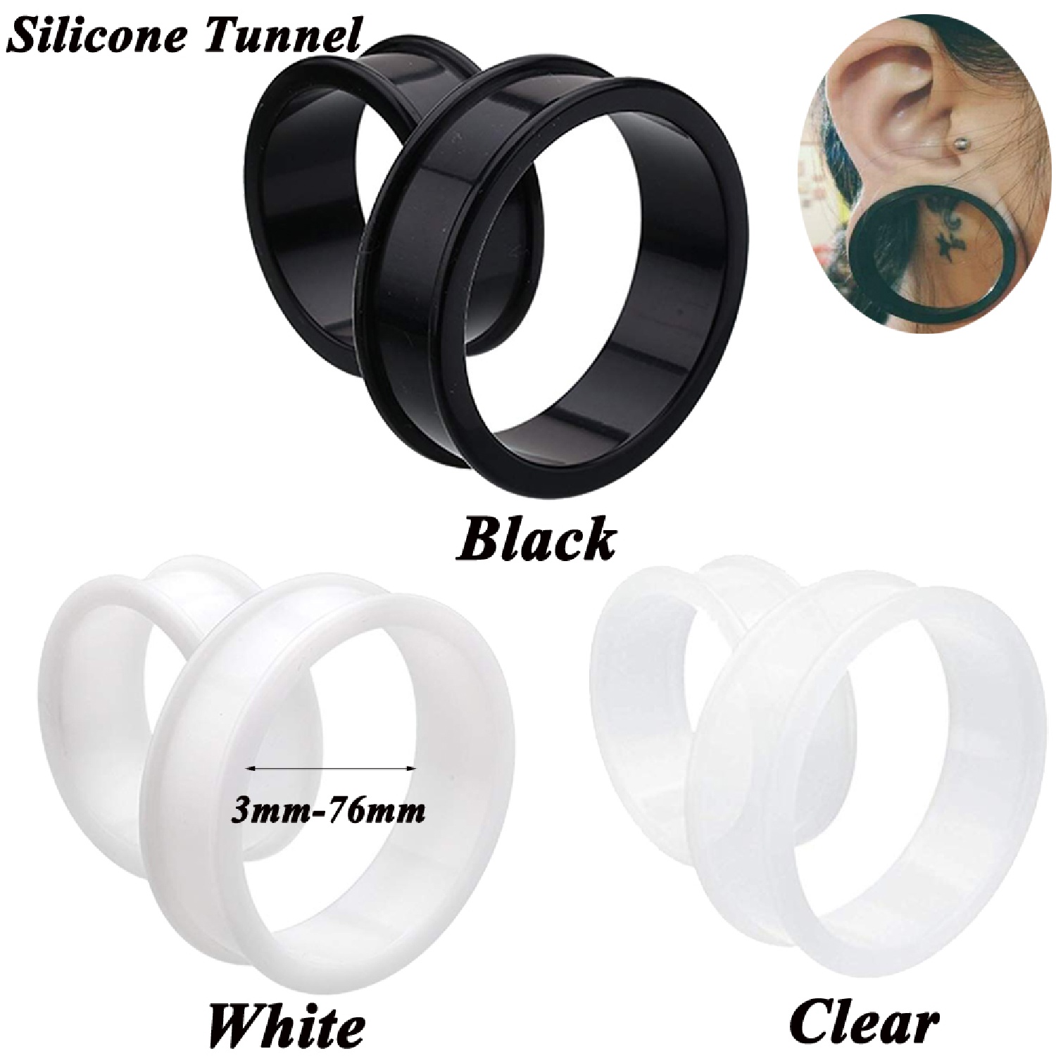 Body Jewelry Gauges - 2pcs Supersize Flexible Silicone Double Flared