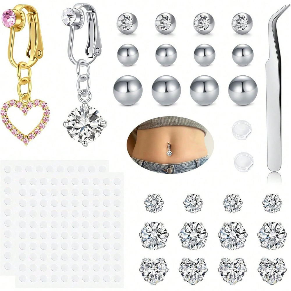 Gold Fake Belly Piercing Cubic - Body Jewelry Rings review and price