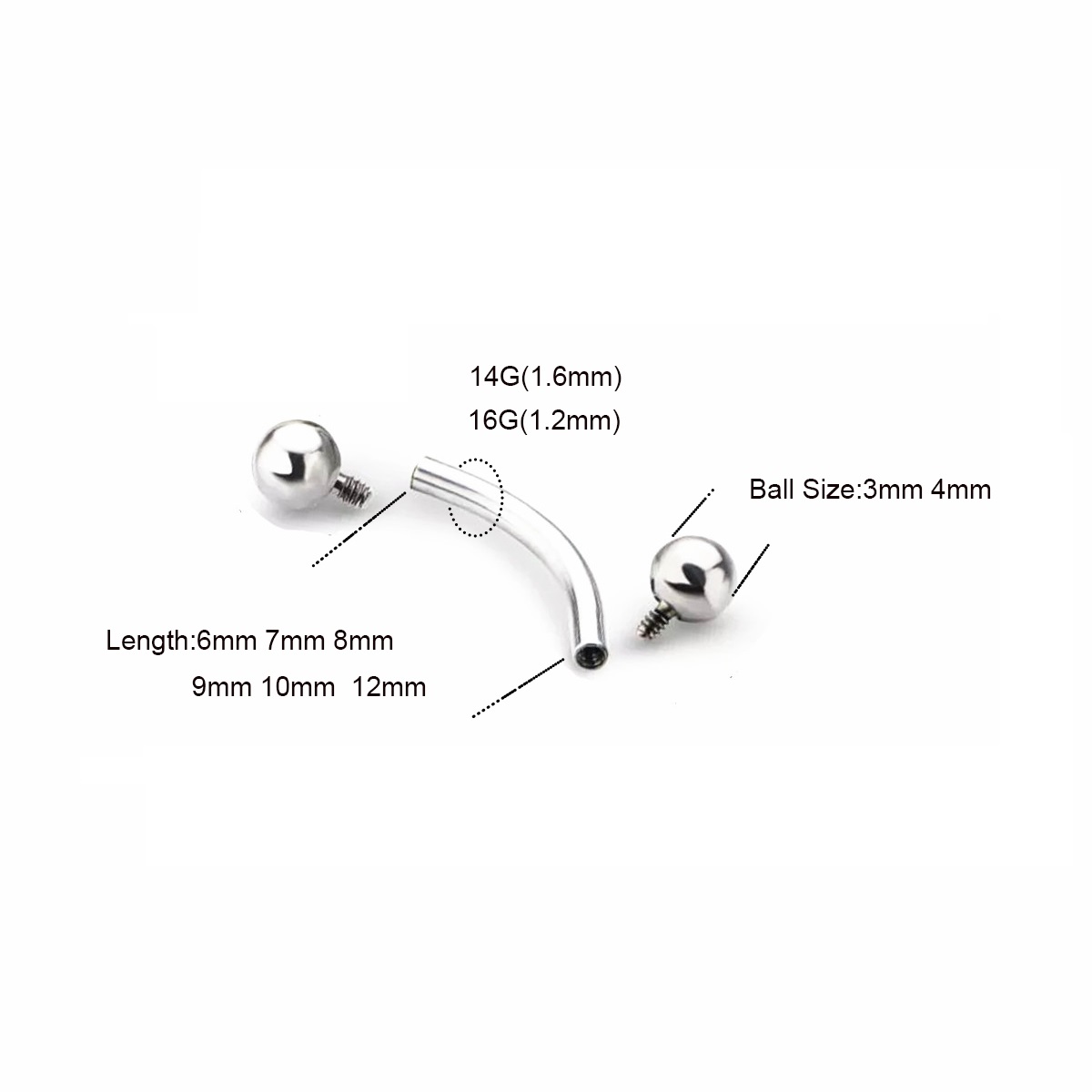 10 Pcs ASTM F136 Titanium 14G  - Eyebrow Curved Barbell review and price